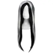 Long Black Wig with White Streaks ~ ZOMBIE GHOST GOTHIC VAMPIRE WITCH COSTUME