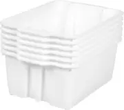 Stacking Bins, 14" X 10" X 5 .75" - 6 Pack, White, Stackable Storage Plastic Bin