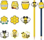 Magibeads 18 Pcs Bee Theme Pencil Topper Decorations Honeycomb Honey Bottle Pencil Charm Clip PVC Pencil Clip Yellow Pencil Decoration Accessories for Pupil Junior Students Gifts Awards
