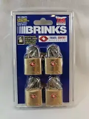 NEW Brink's 4-PACK SOLID BRASS PADLOCK 22mm TSA TRAVEL LUGGAGE Weather-Resistant