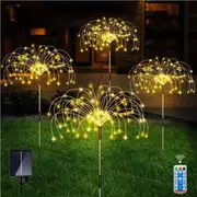 4 Pack 120 LED Waterproof Solar Firework Lights are 8 Modes Decorative Sparkles Stake Landscape Light, (Warm White)