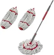 Rubbermaid Microfiber Twist Mop Kit with 2 Refills Kit, Machine Washable, Built-in Wringer, Lightweight, Safe for All Floor Types, Deep Cleaning for Home/Bathroom/Garage/Office