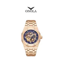 在飛比找PChome24h購物優惠-ONOLA 義大利品牌 玫藍個性八角簍空機戒鋼帶腕錶-ON3