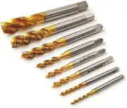 cSeao Metric Thread Tapping Tool M2/M2.5/M3/M4/M5/M6/M8/M10 Machine Screw Tap Set Titanium Spiral Flute Drill Taps, 9 Pieces