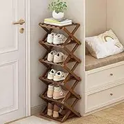 Foldable Bamboo Shoe Rack-6 Tier Space Saving Shoe Storage Rack, Vertical Narrow Shoe Shelf for Entryway, Hallway, Closet, Bedroom, Small SpacesBrown,One Size