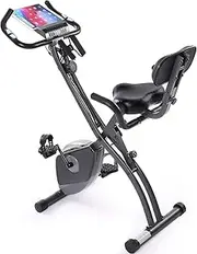 Exercise Bike Folding Stationary Bike Magnetic Recumbent 3-in-1 Cycling Slim Bike with Arm Resistance Bands & LCD Monitor for Men and Women Indoor Outdoor, black, 32 x 19 x 39 inches