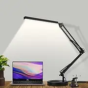 SKYLEO LED Desk Lamp with Clip and Base - Eye Protection Desk Lamps for Home Office - Swing Arm Study Lamp - 3 Light Modes x 10 Brightness Levels - USB Port - 5V/2A Adapter - Black
