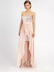 AIDAN MATTOX STRAPLESS PINK SEQUIN Chiffon High Low size 4