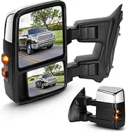 Towing Mirrors Chrome for Ford F-250 F-350 Super Duty 2008-2016 Power Heated with Turn Signal Manual Folding Telescoping (1 Pair)