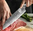 Handmade Chef Knife Forged Steel Wood Handle Hammered Beef Slicing Santoku Gyuto