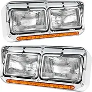 Led DRL Headlights Assembly for Kenworth T400 T600 T800 W900 K100 C500 1984-2020, Peterbilt 378 379 1987-2007, Western Star 4900 1980-2018, Freightliner FLD120 Classic XL 1995-2010