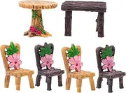 6pcs Miniature Desk Table Decor for Mini Garden Resin Miniature House Furniture Vintage Imitation Wood Random Color