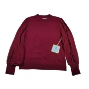 NWT CeCe Women's Mock Neck Sweater Sz Medium Deep Merlot Puff Dot Sleeve