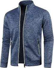 [Qolkmuiy-GJ] Men's Winter Turtleneck Knitted Cardigan Casual Long Sleeve Zipper Sweaters Knitted Sweater with Zipper Pockets, Dark Blue, M