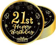 Black Gold Paper Plates 9 Inch 21st Birthday 16 Pieces Birthday Paper Plates Black Gold 21st Birthday Decoration Party Tableware Set for Men Women 21st Birthday Party Decorations