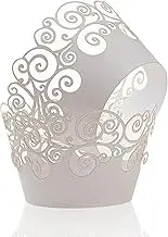 KPOSIYA Cupcake Wrappers, 50 Pack Cupcake Wraps Filigree Artistic Bake Cake Paper Cup Little Vine Laser Cut Liner Baking Cups Muffin Case Trays for Wedding Party Birthday Decoration (50, White)