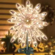 14" 50L Lighted Christmas Crystal Snowflake Christmas Tree Topper, Clear