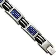 [JewelryWeb] Titanium Fold over Polished With Blue Carbon Fiber and Rubber Bracelet 22 Centimeters 11.5mm Wide Link-Bracelet for Women