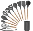 12 Silicone Utensils Set Wooden Handle Cooking Kitchen Tools Baking Cookware
