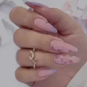 Matte Press on Nails Medium Almond Shaped Matte French with Cute Flower A03