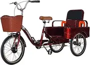 Tricycle for Adults, 20in Adult Tricycle Single Speed Bicycle with Rear Seat Three-Wheeled Bicycles for Seniors L197CM*96CM