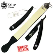 SHAVE READY STRAIGHT EDGE RAZORS SHAVING SET + LEATHER SHARPENING STROP 3 PC SET