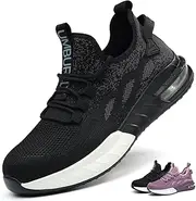 [KTDYG] Safety Shoes Women's Lightweight Sporty Work Shoes Men Breathable Steel Cap Shoes Non-Slip Protective Shoes with Steel Toe Cap, Black, 43 EU