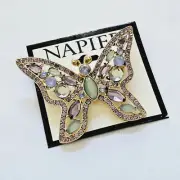 Napier Butterfly Pastel Crystal Rhinestone Pin Brooch Multicolor SIGNED New