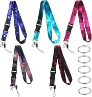5 Sets Starry Sky Neck Lanyards, BetterJonny Colorful Detachable Galaxy Lanyard Buckle Hook Breakaway Strap Quick Release Lanyard Keychain Starry Sky Neck Lanyards for Women/Men