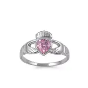Claddagh Sterling Silver .925 Fashion Ring Pink CZ Sizes 5-10