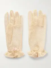 [Valentino Garavani] Valentino Garavani - Embellished Cotton-blend Fishnet Gloves - Cream - 7 7 Cream