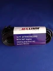 Maximm Cable 10 Ft 360° Rotating Flat Plug Extension Cord 3 Outlet