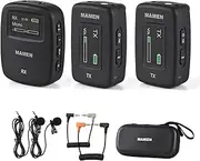 SM-W16 One-Trigger-Two 2.4G Wirel Microphone System(2 Transmitters & 1 Receiver) Clip-on Mic 50M Transmission Rang Auto Pa g Real- ing Built-in Battery 3.5mm Plug for Black One Size