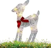 Lighted Deer Yard Decoration,Holiday Outdoor Iron Moose with Bell Bow | Lawn Decoration Christmas Deer Decor for Festive Yard Setting