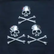 3x Chrome Skull Silver Crossbones Skeleton Metal Badge Sticker Emblem Decal Line (for: Porsche)