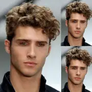 Handsome Male Full Wigs - Men Short Curly Hair Wigs in Brown