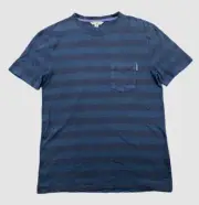 $40 Calvin Klein Men's Blue Short-Sleeve Crewneck Rugby Stripe T-Shirt Size S
