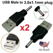 2x USB 2.0 A Male To 3.0x1.1mm Male Plug 5V DC Power Supply Adapter Connector