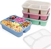 Bento Box Adult Lunch,Bento Lunch Box, 4 Pack, 4 Compartment Meal Prep Container for Kids, Reusable Food Storage Snack Containers Stackable School, Work, and Travel
