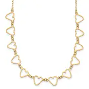 14K Yellow Gold Oval Cable With Open Flat Hearts 16 Inch W/ 2In Ext Necklace