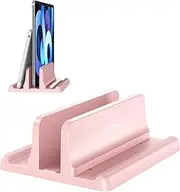 [VAYDEER] Vertical Laptop Stand Holder Plastic Adjustable Desktop Notebook Dock Space-Saving 3 in 1 for All MacBook Pro Air, Mac, HP, Dell, Microsoft Surface, Lenovo, up to 17.3 inches (Pink)