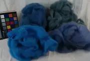 mixed 4 blue romney wool roving spin needle felting weave fiber arts