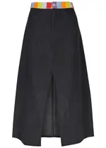 Olivia Rubin Vic Stripe-trimmed Denim Midi Skirt - Black - 12 (UK12 / M) 12 (UK12 / M)