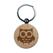 Adorable Little Hoot Owl Engraved Wood Round Keychain Tag Charm