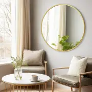 NEW West Elm Gold Circle Round Metal Framed Boho Wall Entry Mirror - 24" x 24"