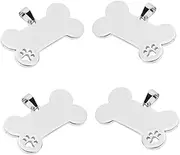 VILLFUL 4pcs Stainless Steel Pet Id Tags Lightweight Bone Shaped Puppy Name Tags with Cut Out Paw Pattern for Dogs Engraving