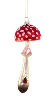 WOODLANDS TOADSTOOL With Ladybug Glass Christmas Ornament, by Cody Foster