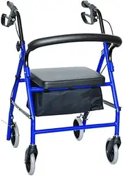 Foldable Walker 4 Wheels Mobility with Storage Bag Adjustable Backrest Handles (Dark Blue)