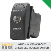Winch In/Winch Out LASER ETCHED Rocker Switch - GREEN LED 12v 24v 3 Way Toggle