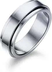 [SQKXKLCZ] 8mm Titanium Steel Black/Silver Fidget Ring Stainless Steel Spinner Rings Stress Relieving Anxiety Ring Engagement Wedding Promise Band for Women Men Size 6-13